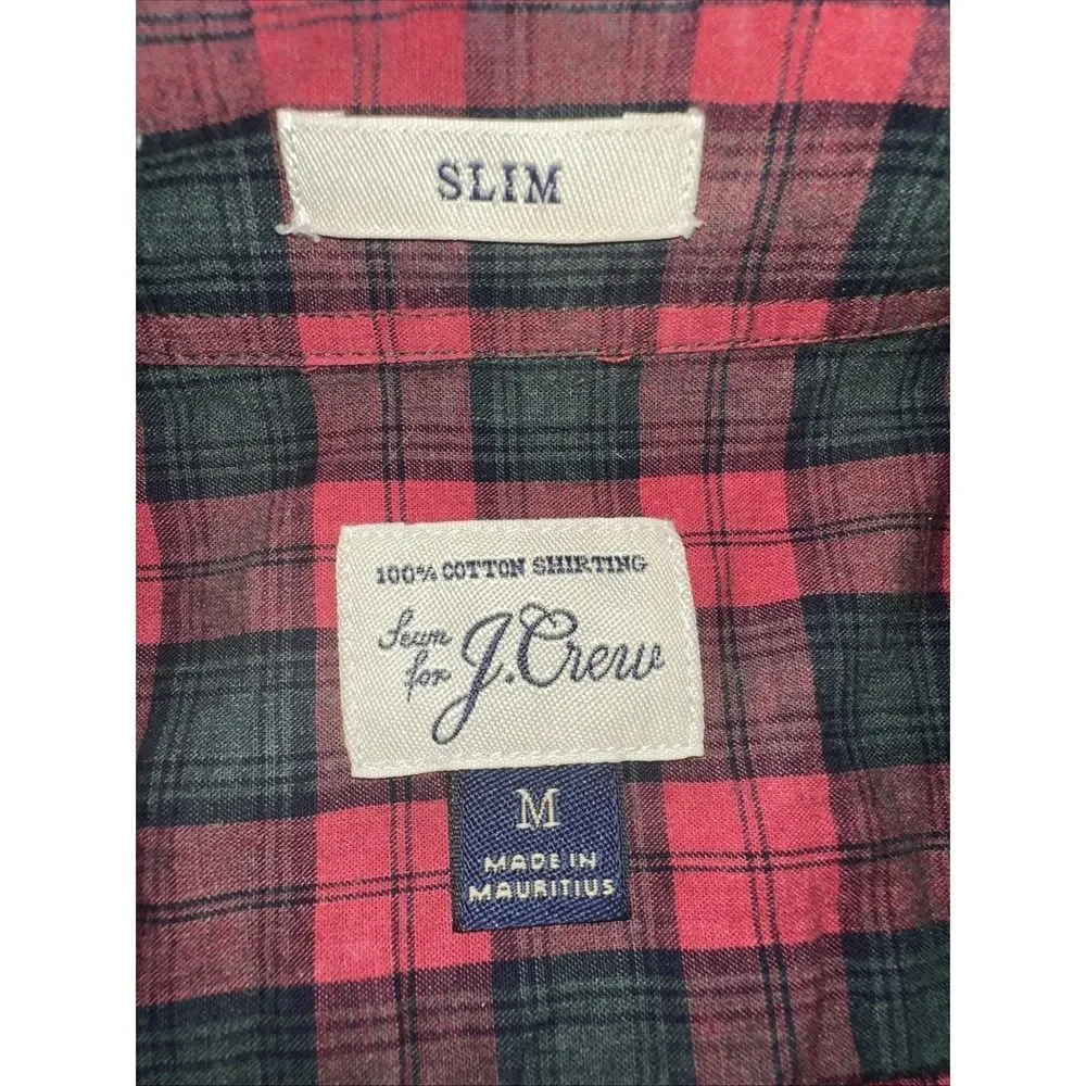 J. Crew Shirt Mens Medium Red Green Plaid Slim Fit Cotton Button-Down‎ Shirt